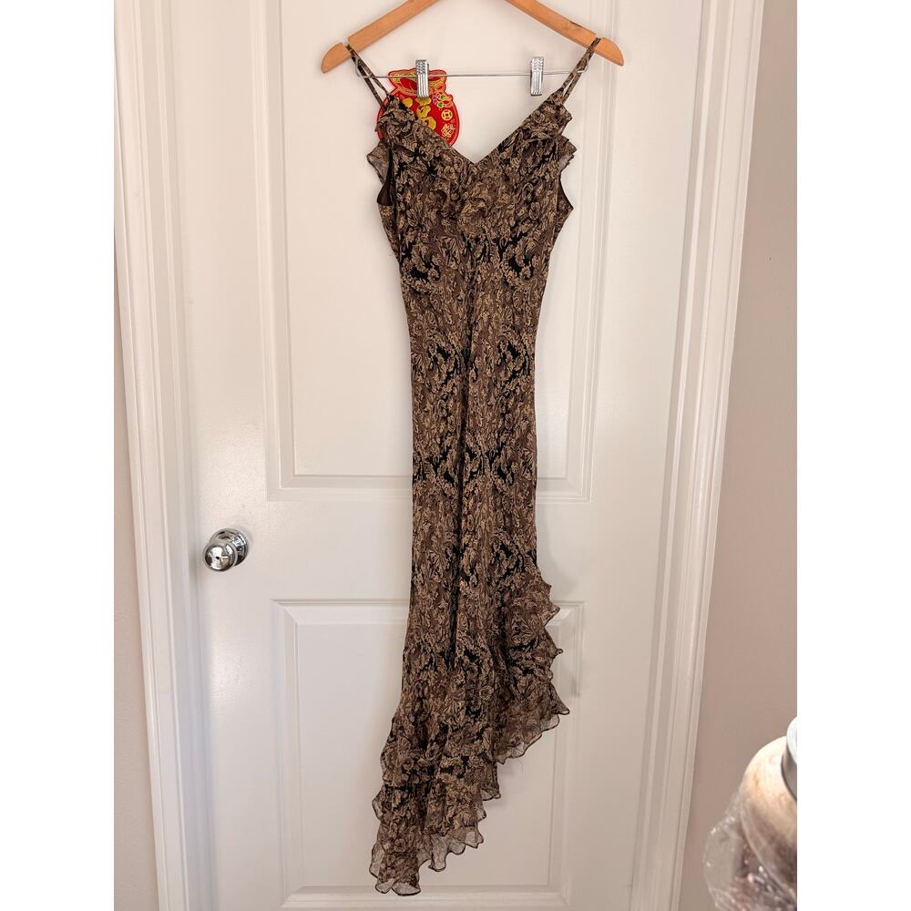 Vintage Y2K 100% Silk I.C.E Ruffle Slip Midi Dress Size 6 Summer Fall Spring